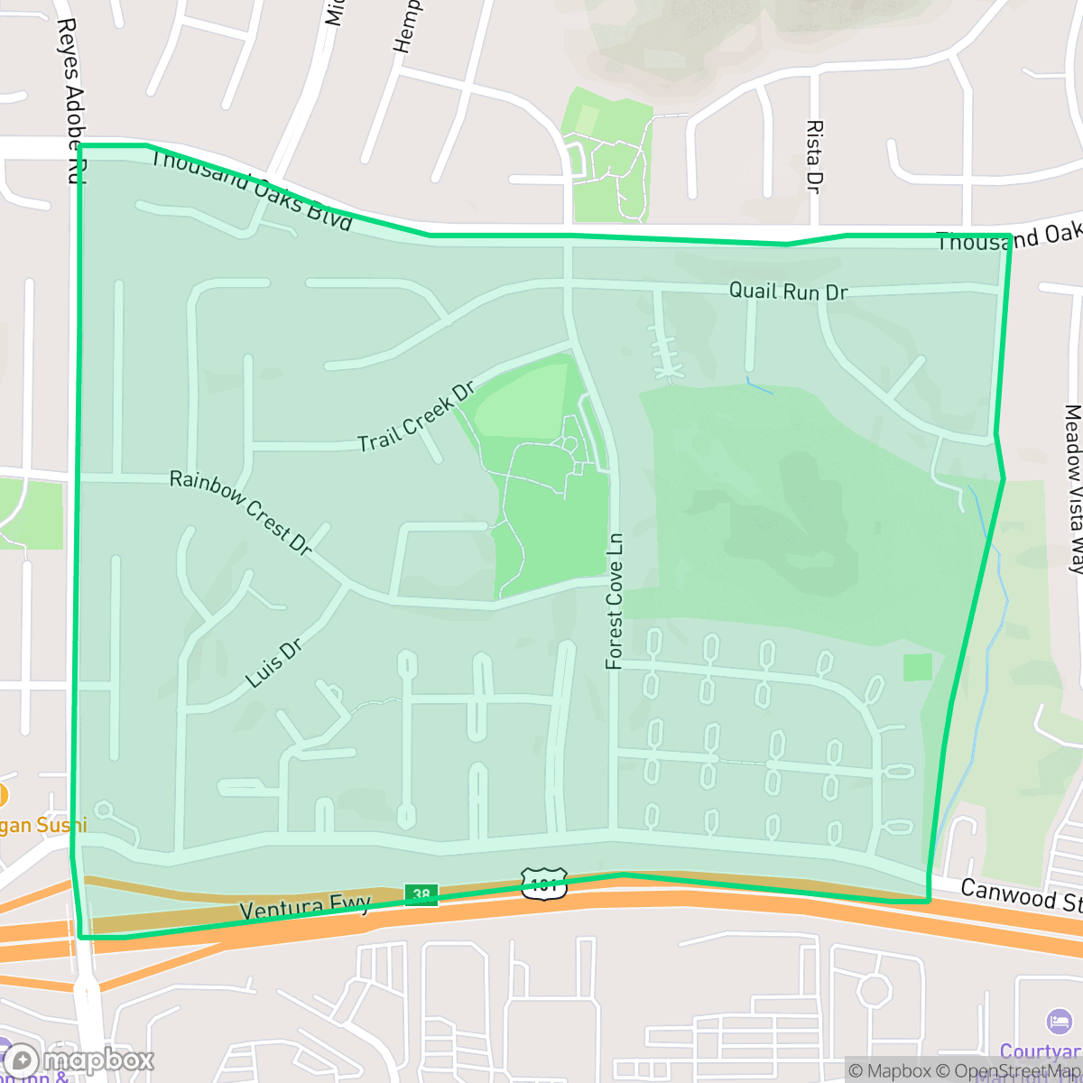 Map showing the location of Forest Cove, Agoura Hills, CA