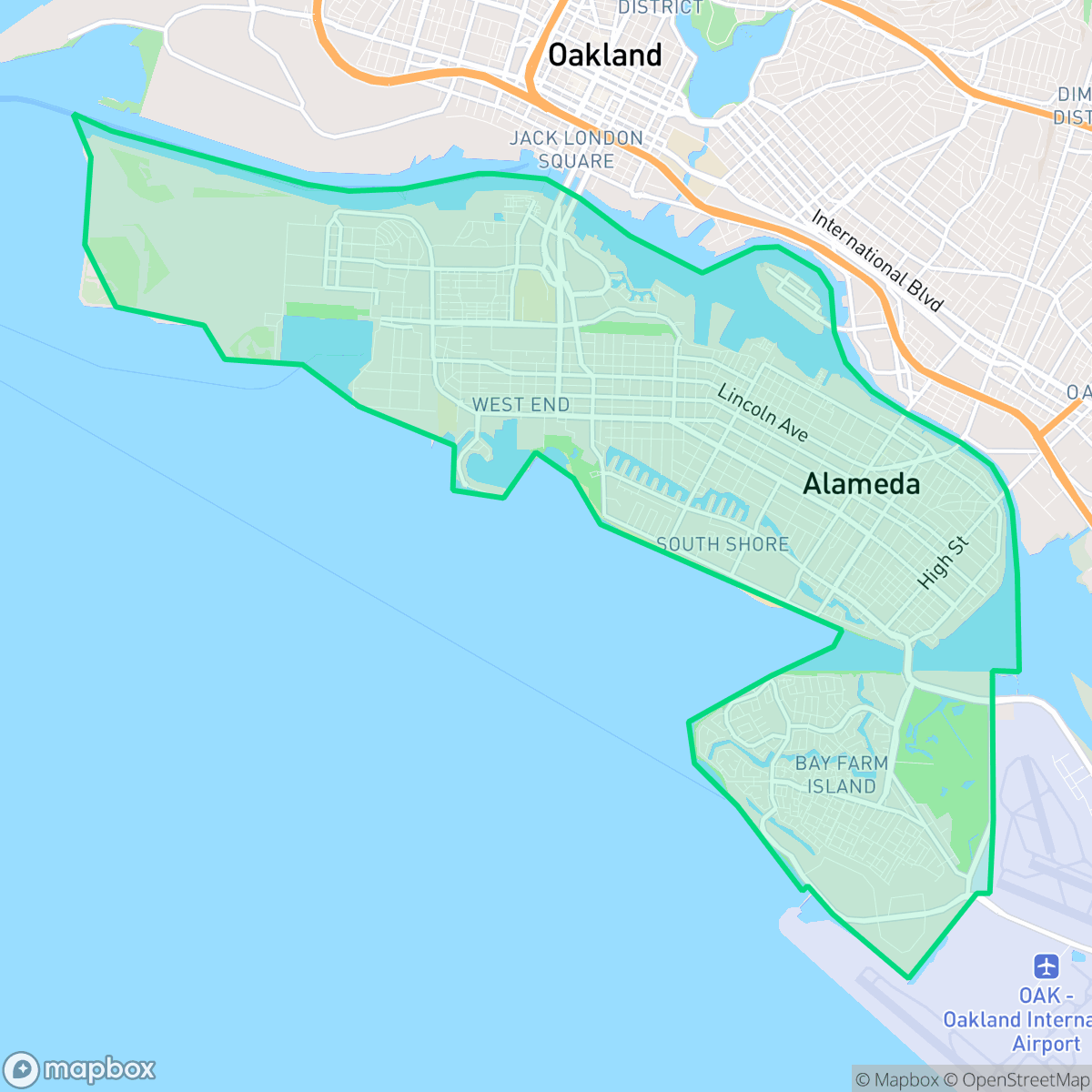 Map showing the location of Alameda, CA — coverage area