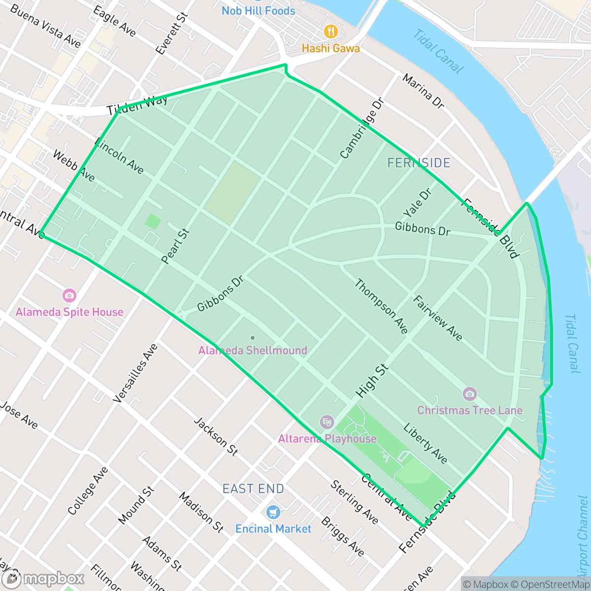 Map showing the location of Fernside, Alameda, CA