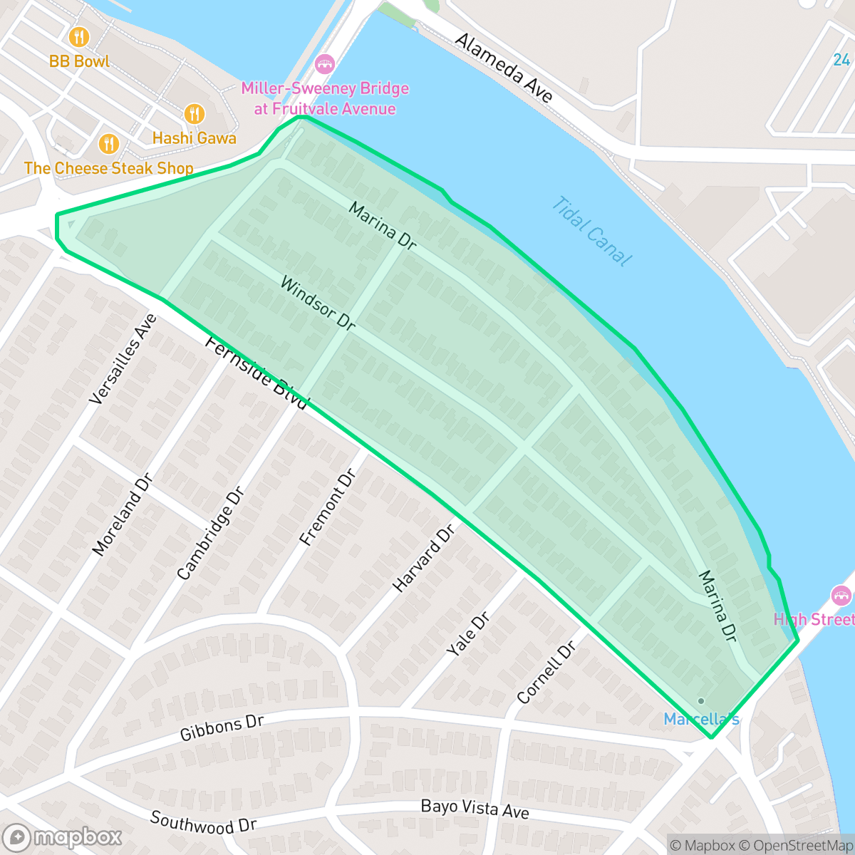 Map showing the location of Marina, Alameda, CA