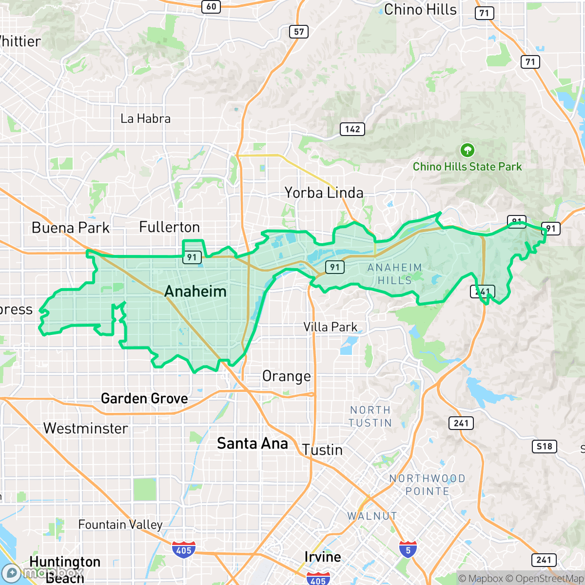 Map showing the location of Anaheim, CA — coverage area