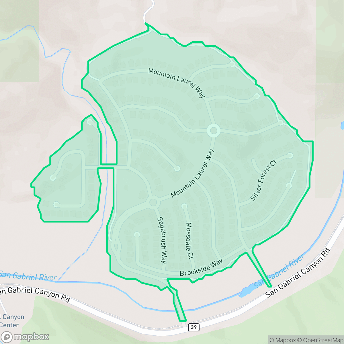 Map showing the location of Mountain Cove, Azusa, CA