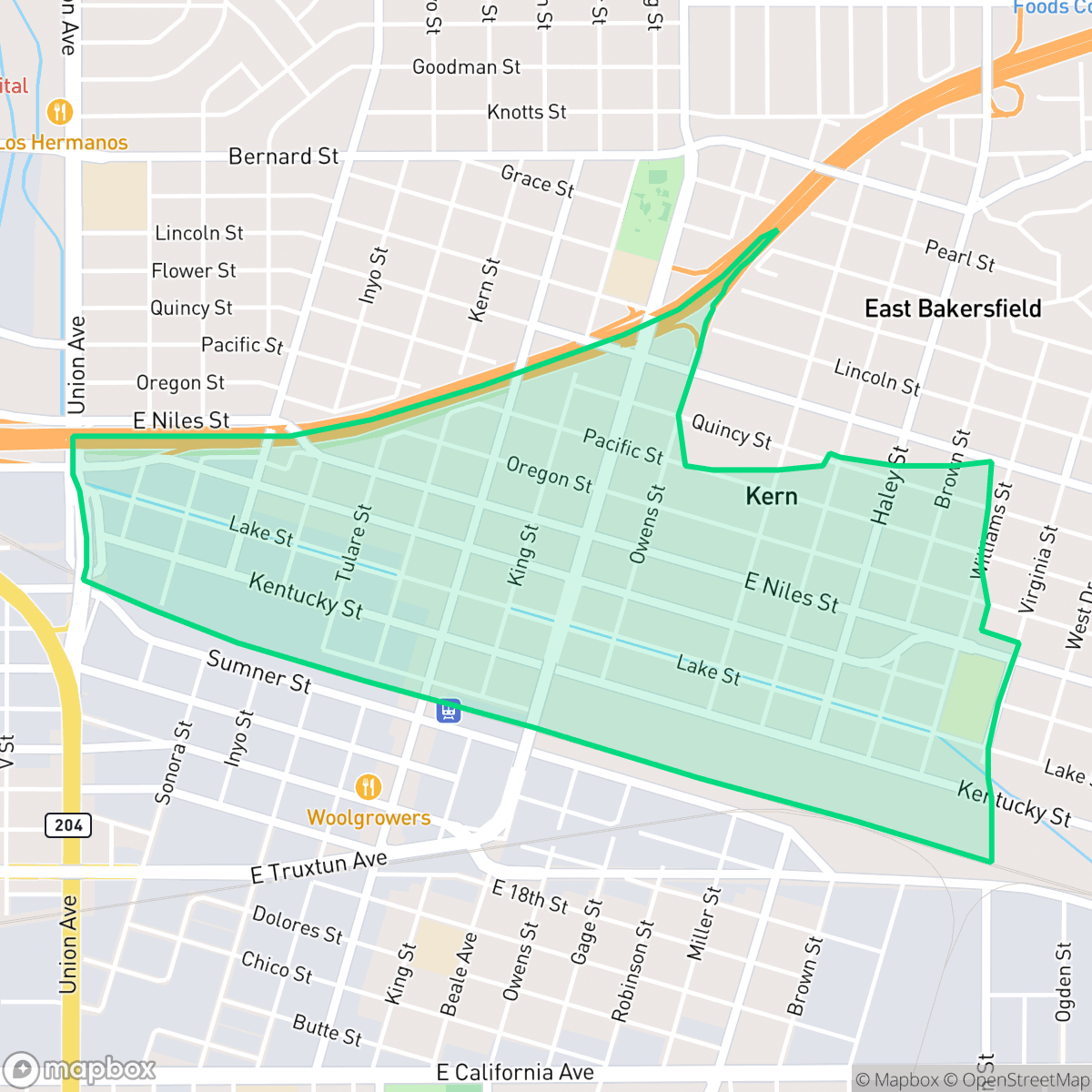 Map showing the location of East Bakersfield, Bakersfield, CA