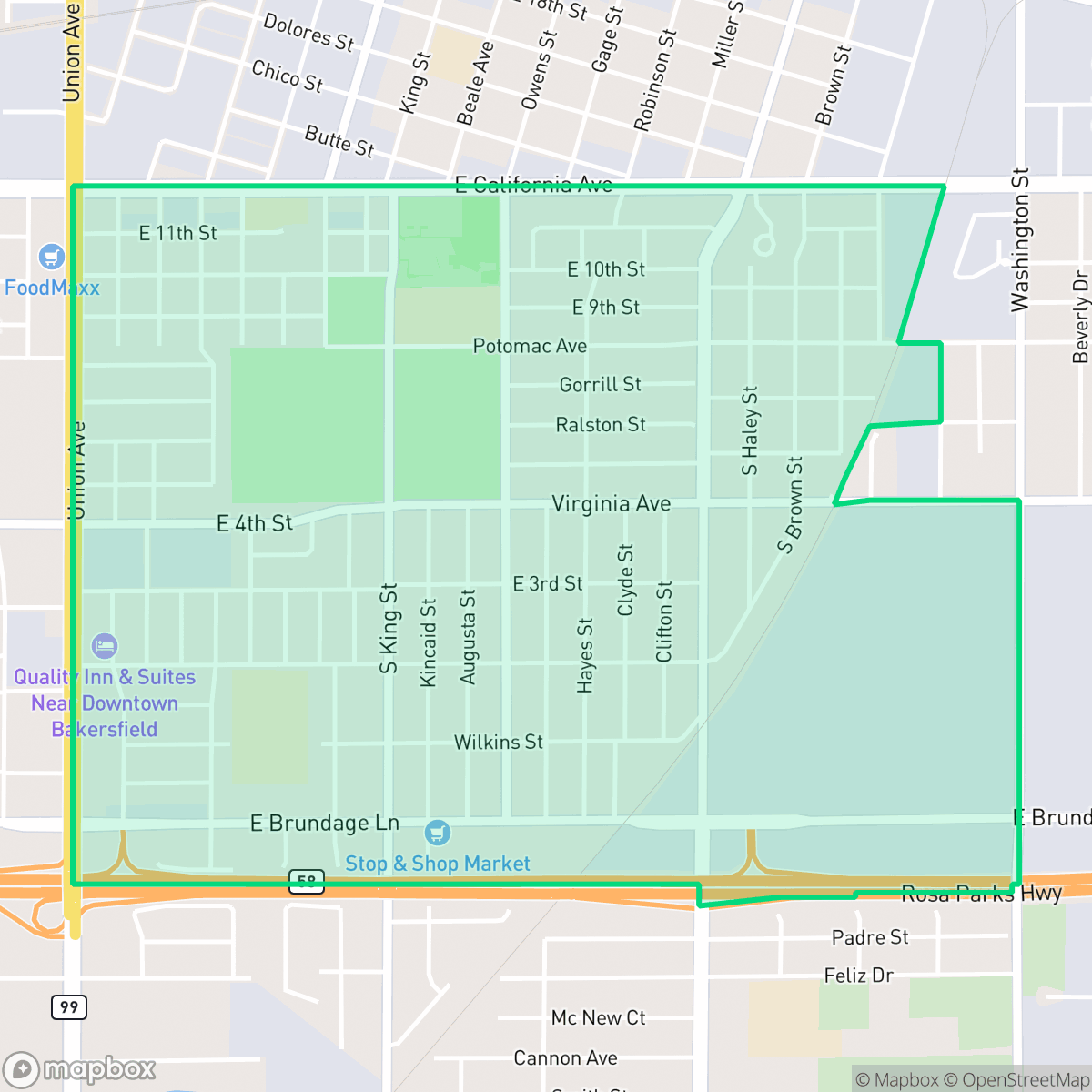 Map showing the location of Lakeview, Bakersfield, CA