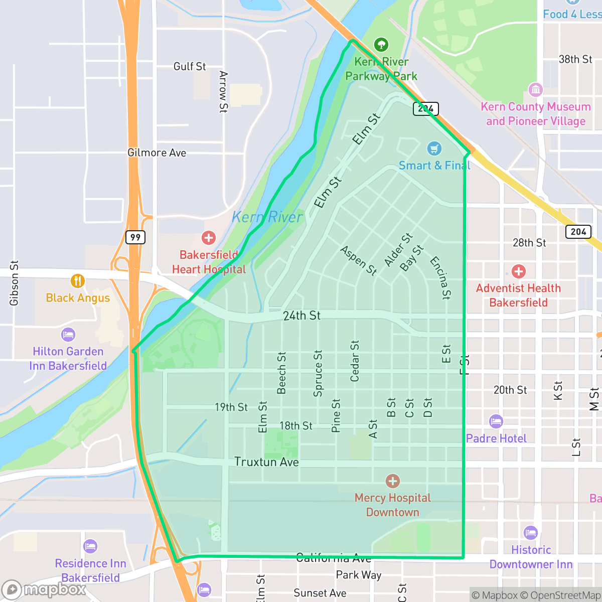 Map showing the location of Riviera - Westchester, Bakersfield, CA