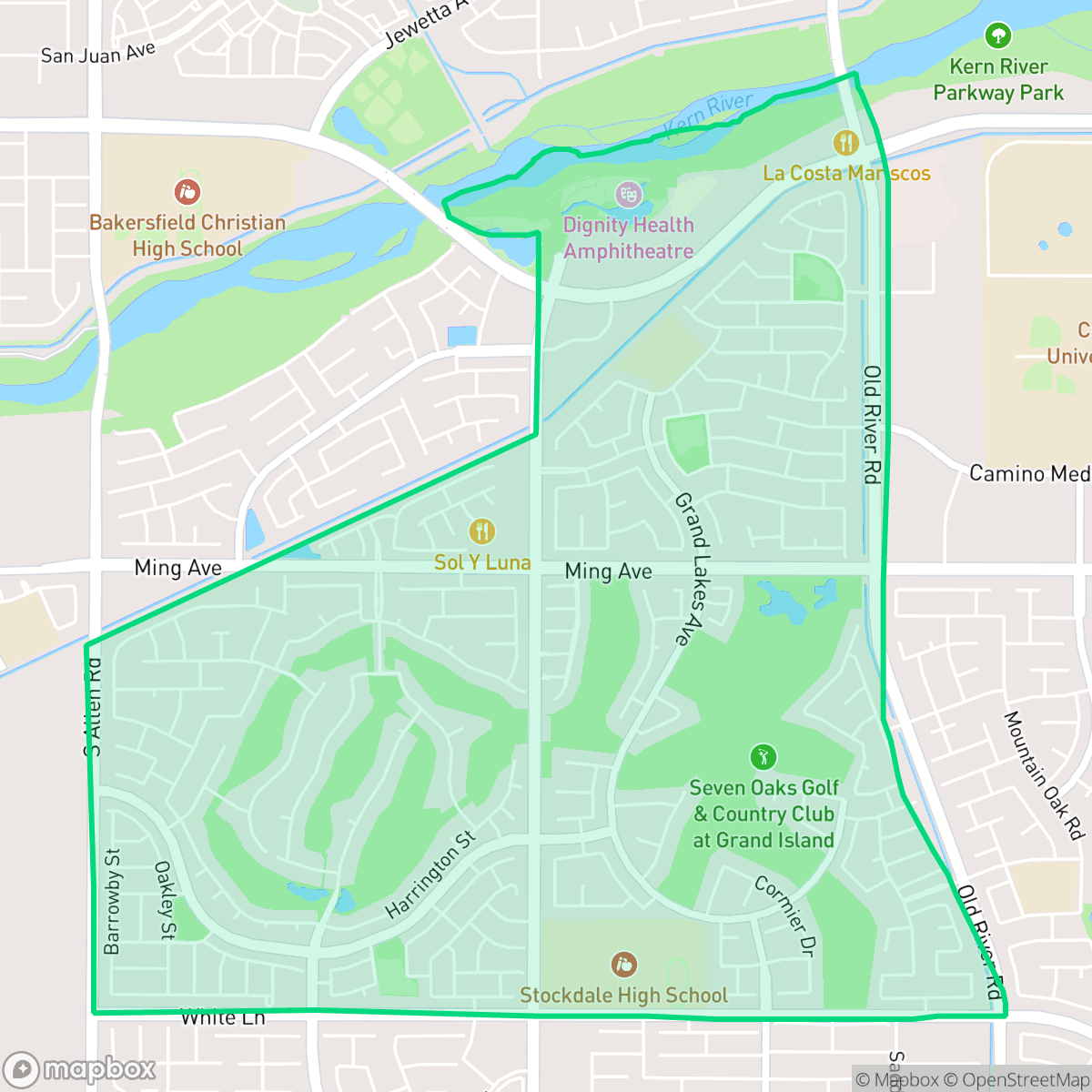 Map showing the location of Seven Oaks, Bakersfield, CA