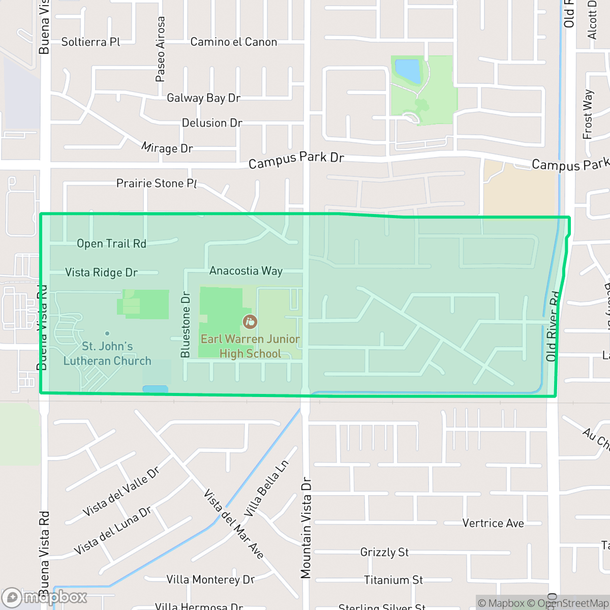 Map showing the location of Southern Oaks, Bakersfield, CA