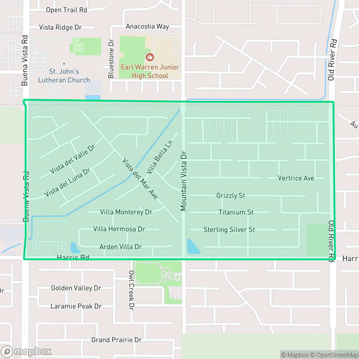 Map showing the location of Terra Vista, Bakersfield, CA