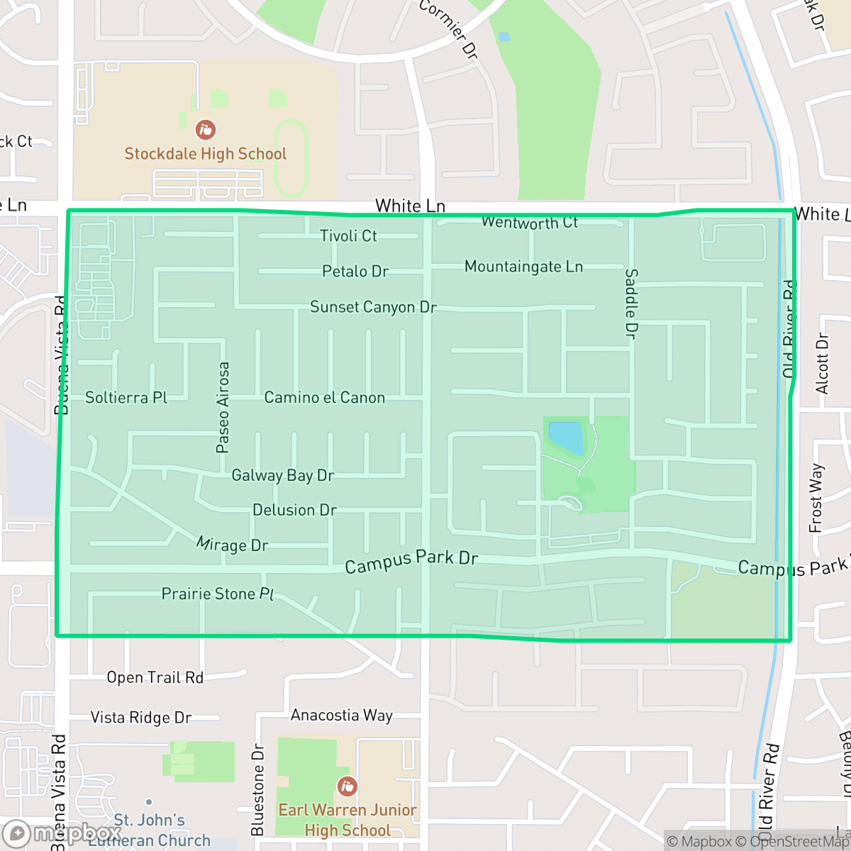 Map showing the location of Tevis Ranch, Bakersfield, CA