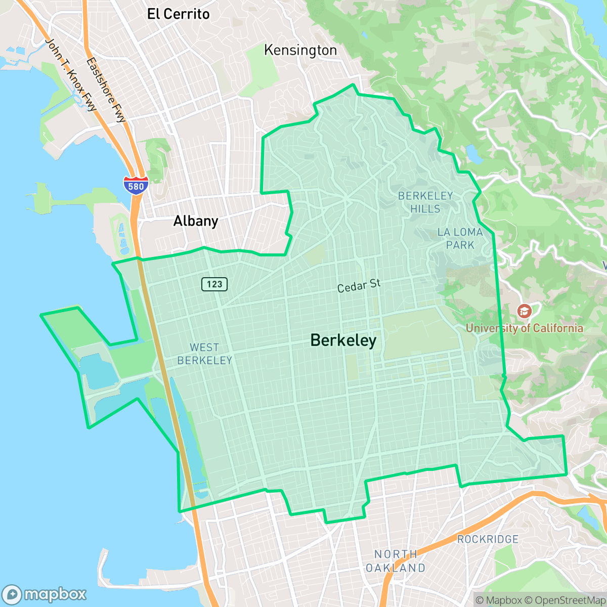 Map showing the location of Berkeley, CA — coverage area