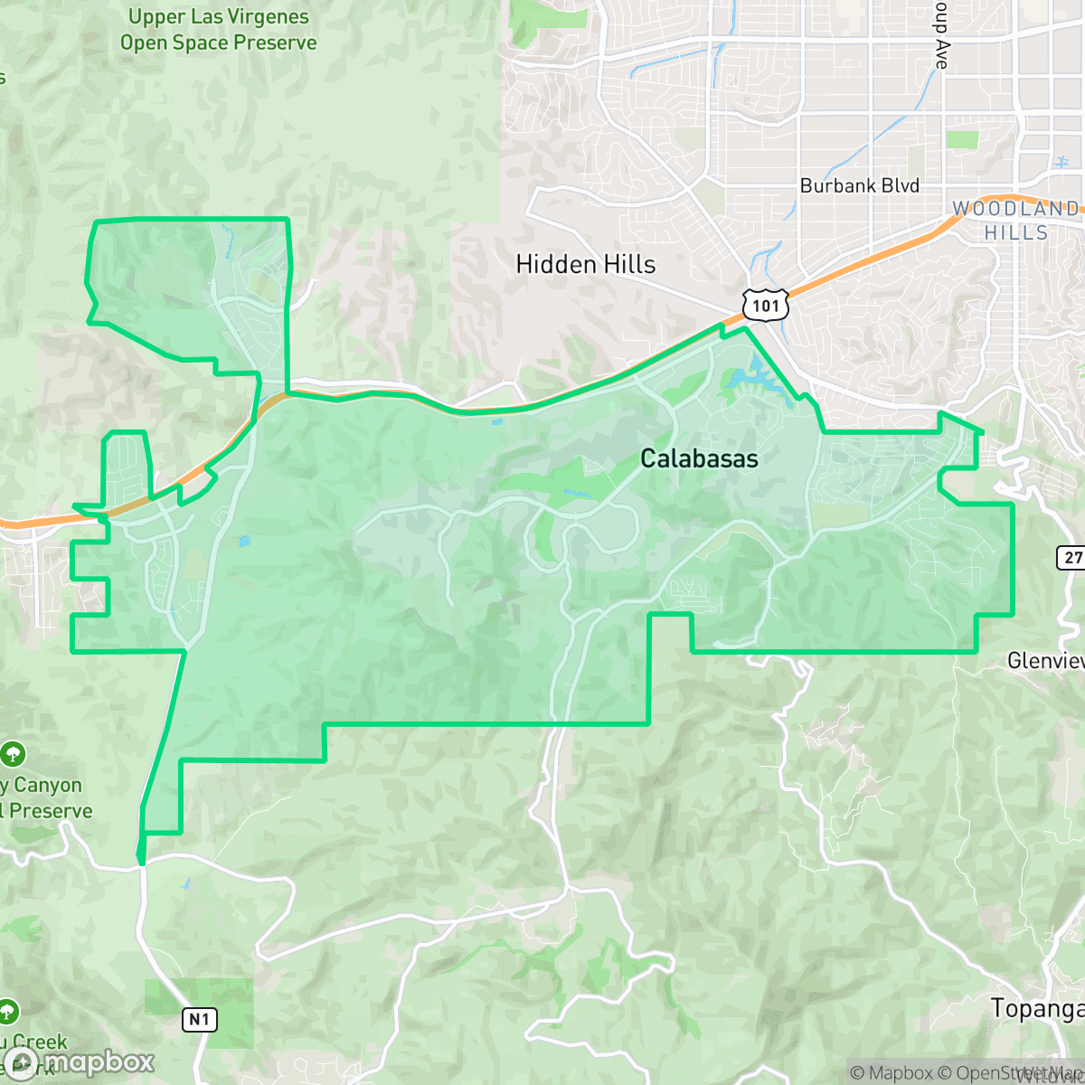 Map showing the location of Calabasas, CA — coverage area
