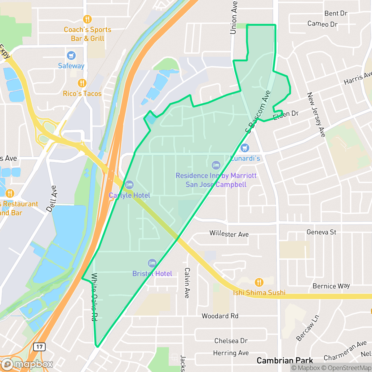 Map showing the location of White Oak, Campbell, CA