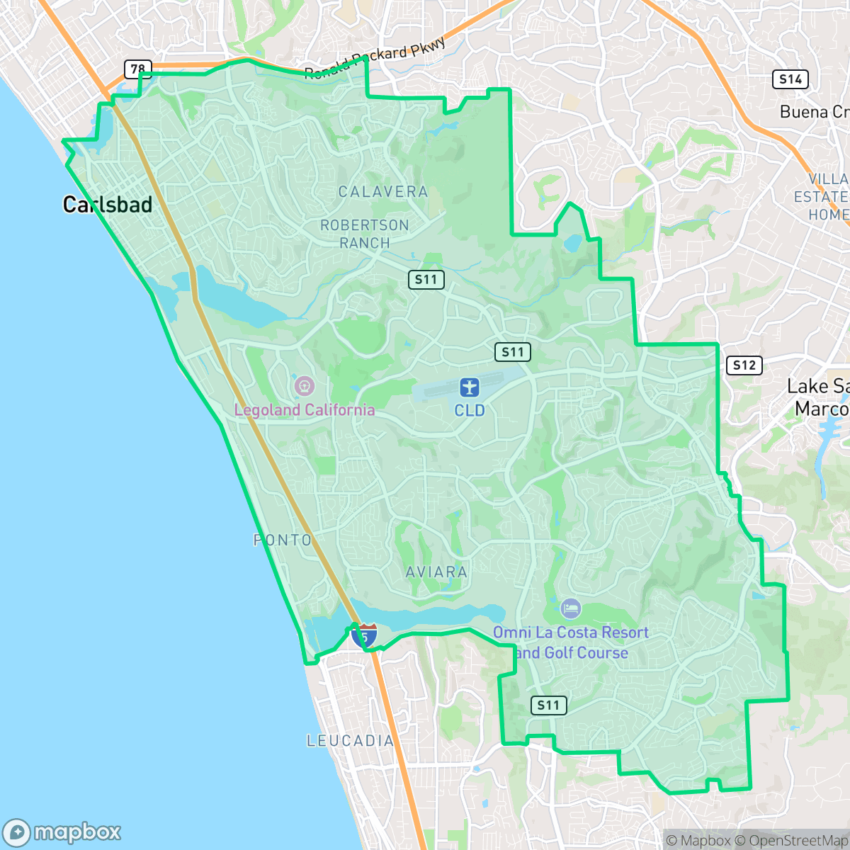 Map showing the location of Carlsbad, CA — coverage area