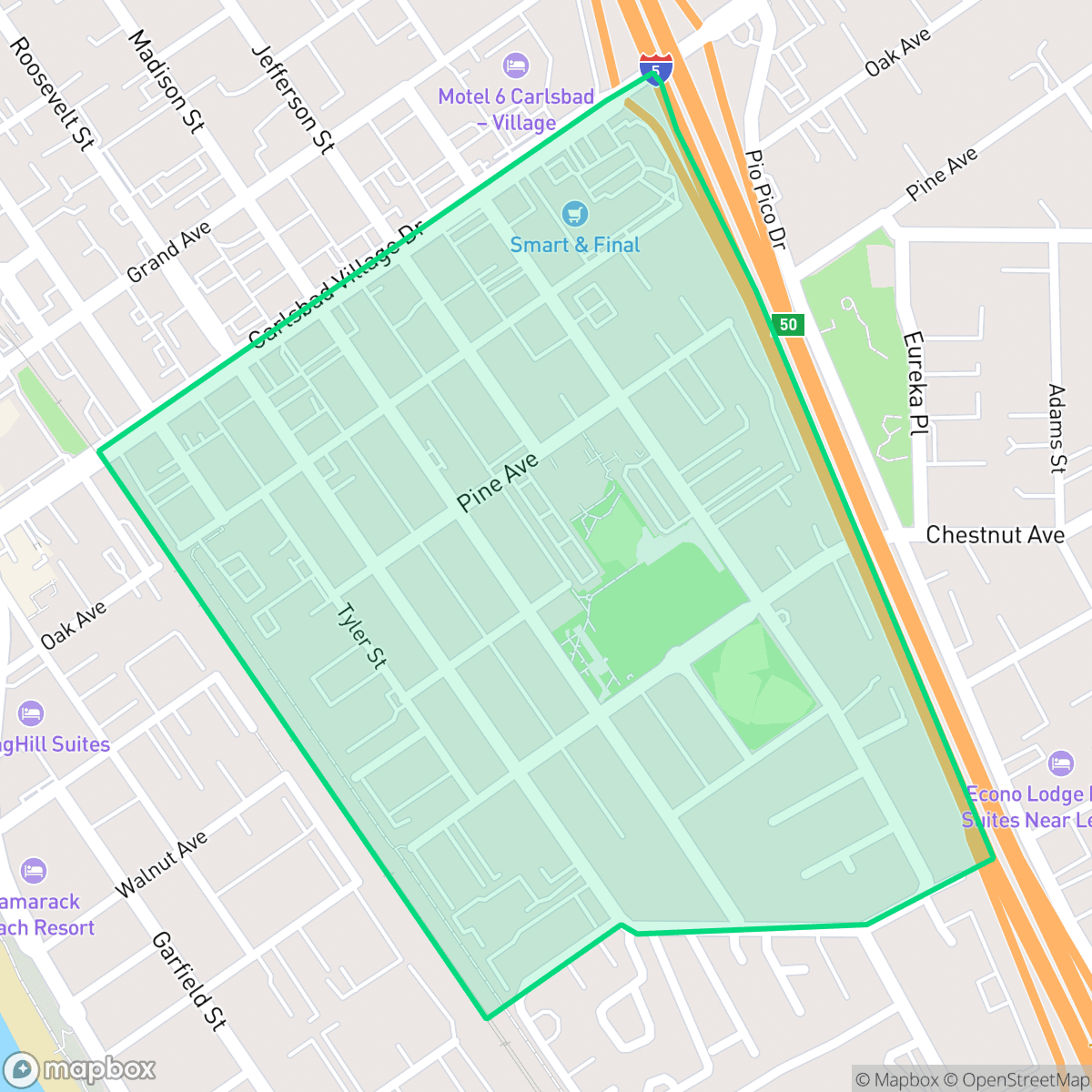 Map showing the location of Barrio, Carlsbad, CA