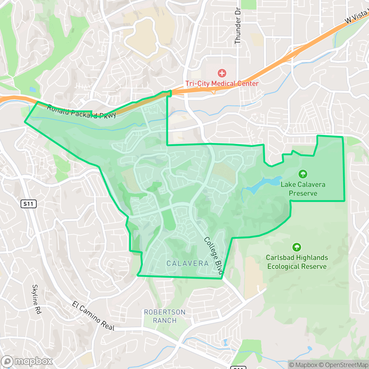 Map showing the location of Calavera Hills, Carlsbad, CA
