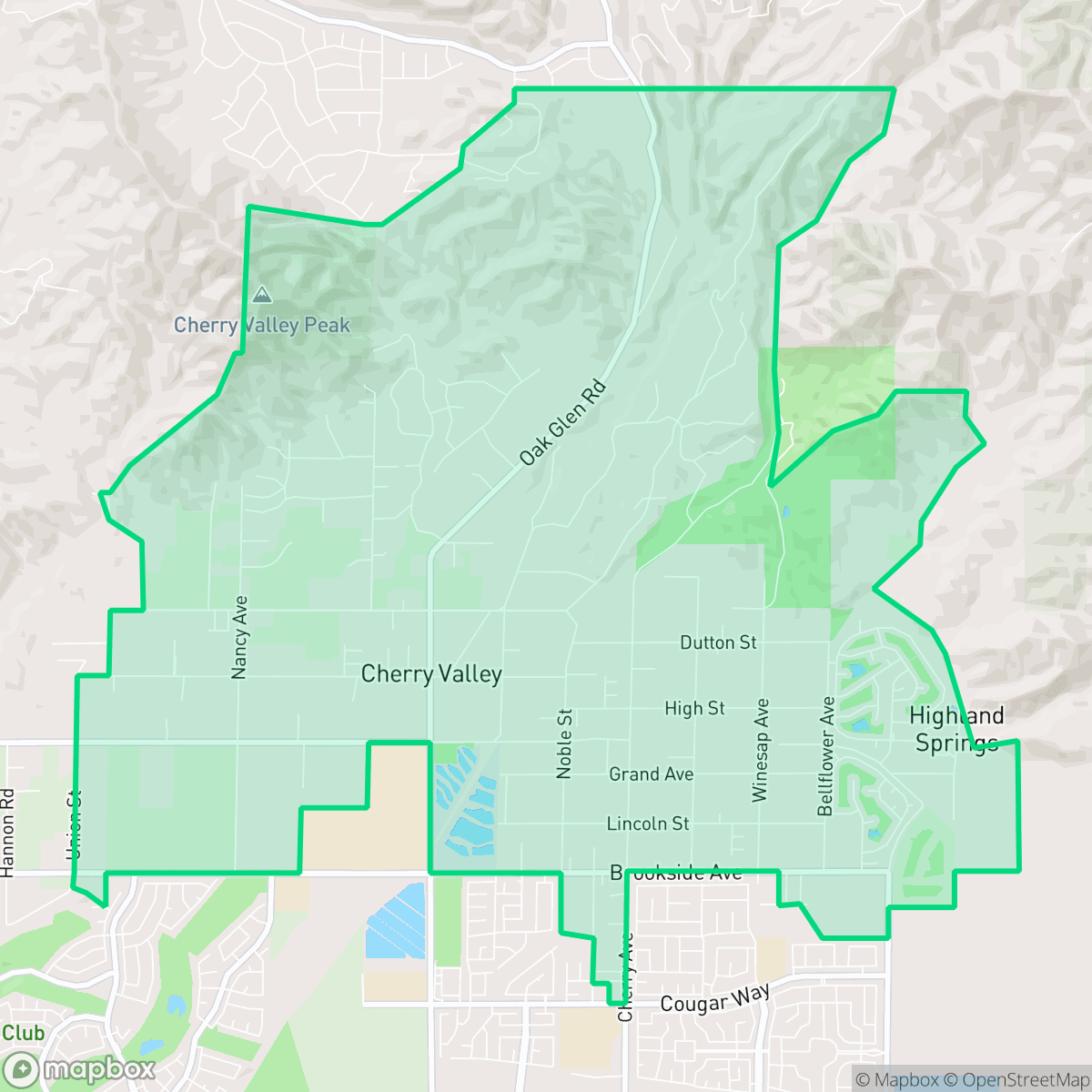 Map showing the location of Cherry Valley, CA — coverage area
