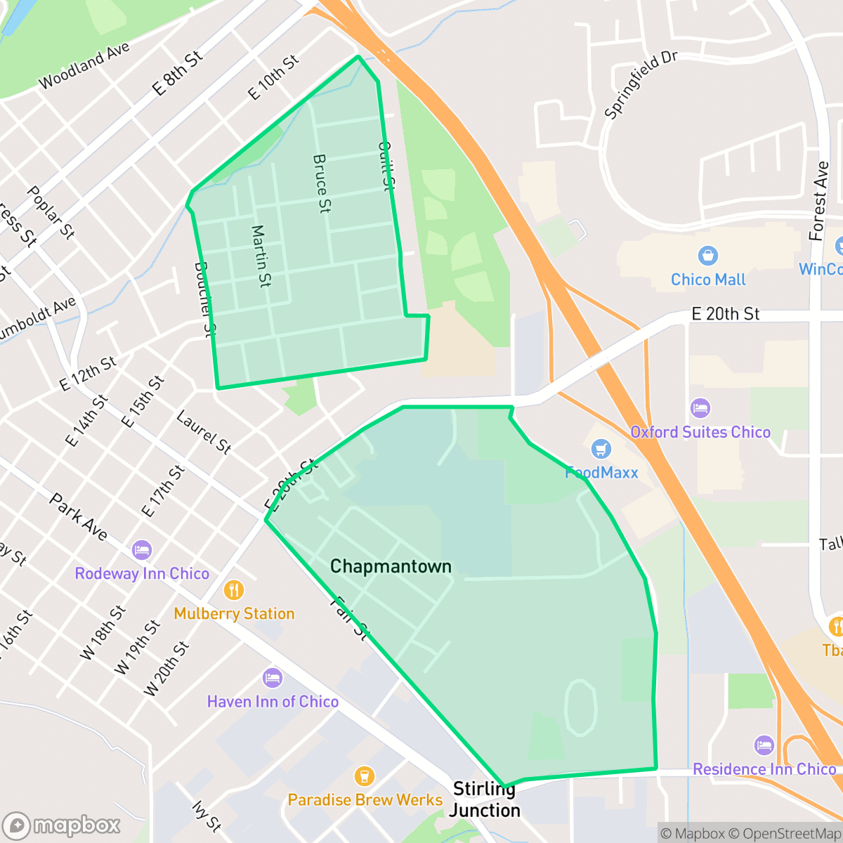 Map showing the location of Chapmantown, Chico, CA