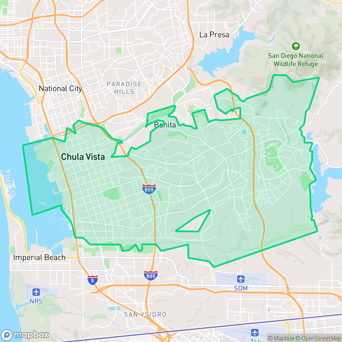 Map showing the location of Chula Vista, CA — coverage area
