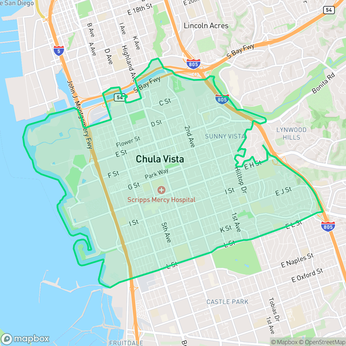 Map showing the location of Northwest, Chula Vista, CA