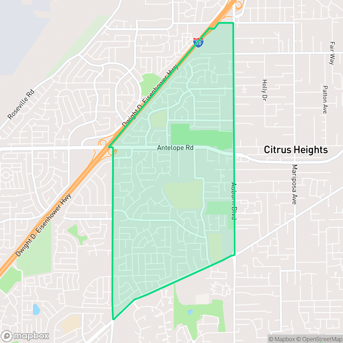 Map showing the location of Rusch Park, Citrus Heights, CA