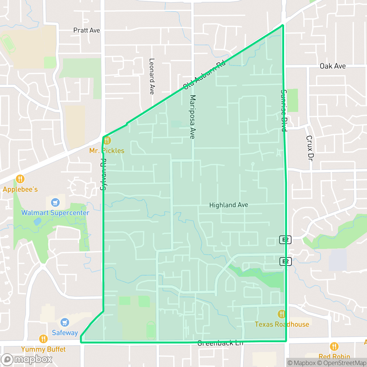 Map showing the location of Sylvan Old Auburn Road, Citrus Heights, CA