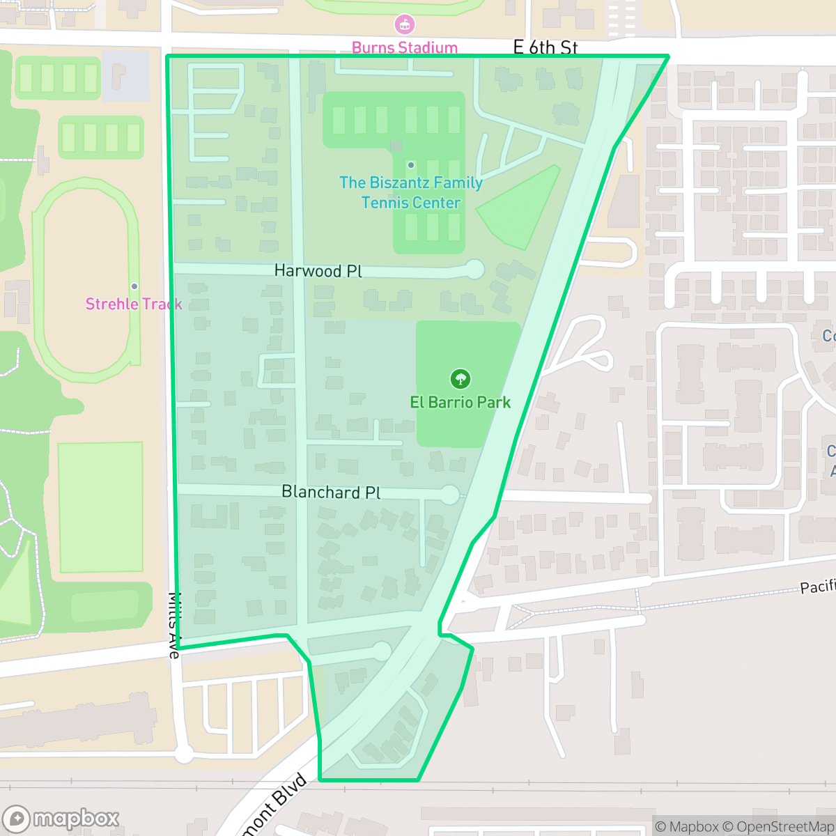Map showing the location of Arbol Verde, Claremont, CA