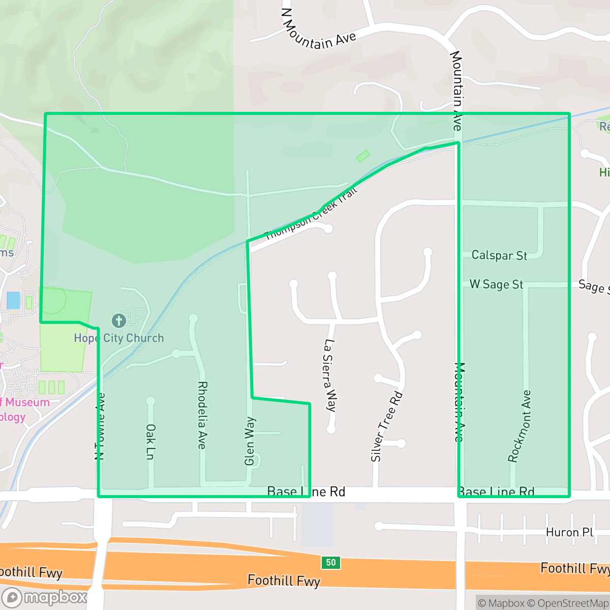 Map showing the location of County Horseshoe Area, Claremont, CA