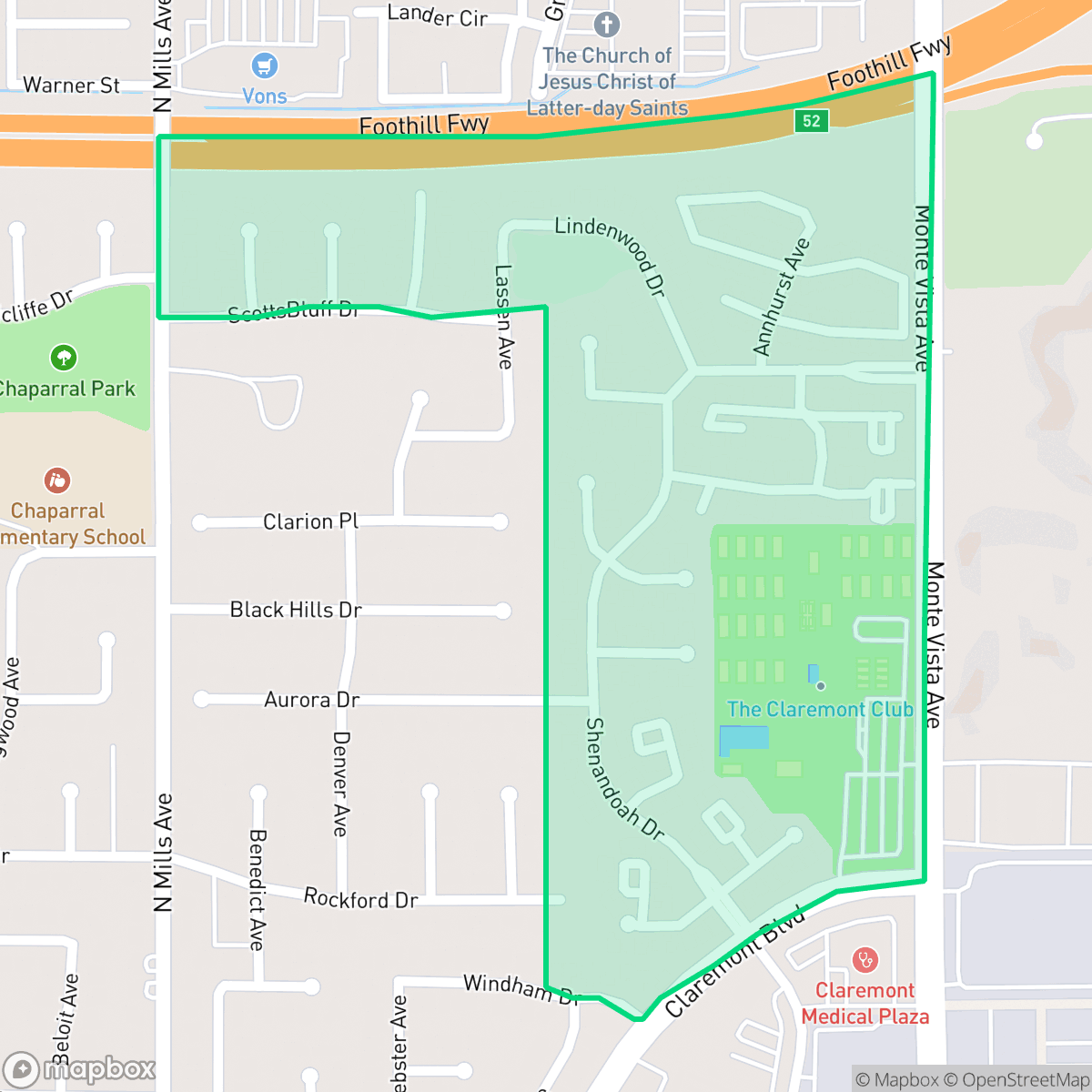 Map showing the location of The Claremont Club, Claremont, CA