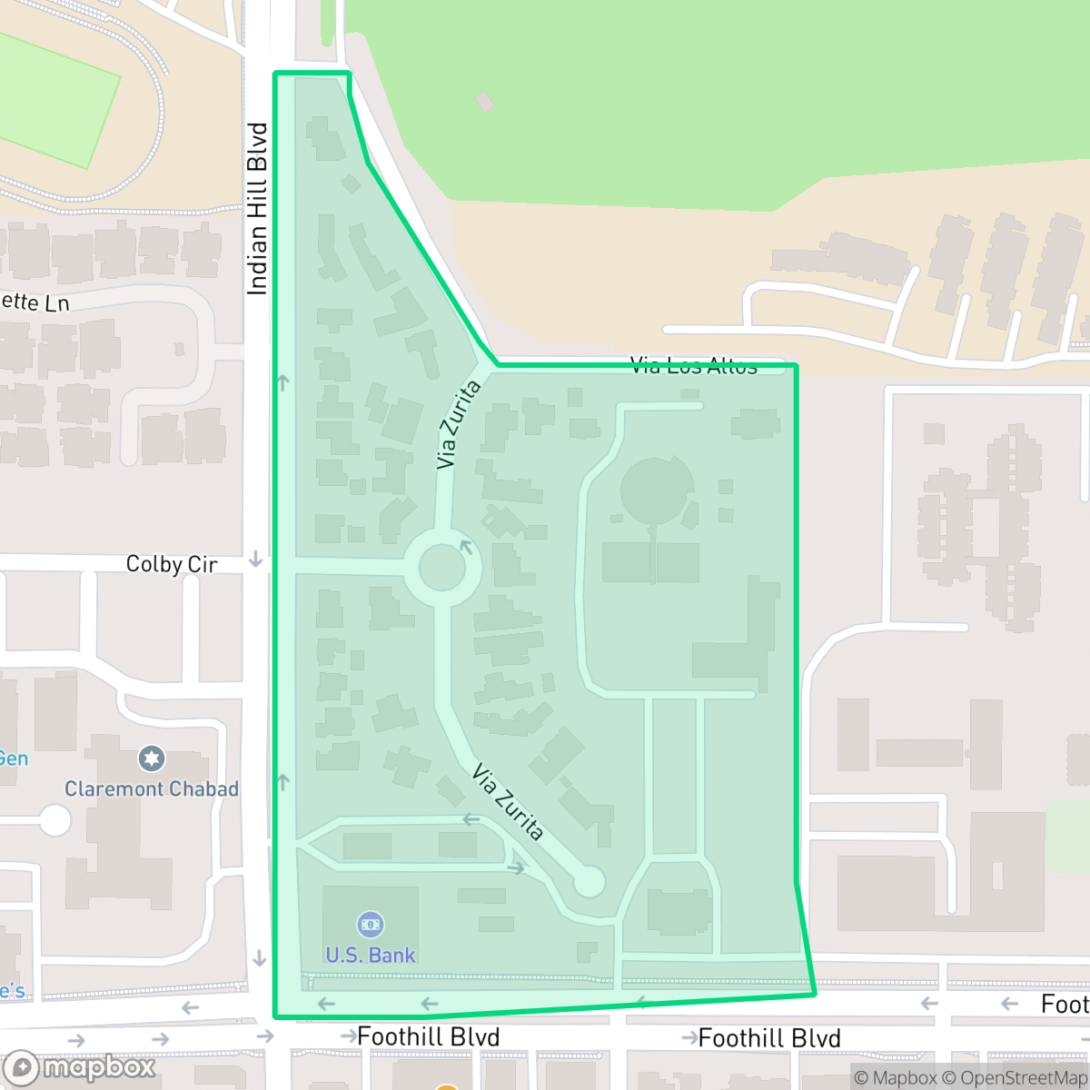 Map showing the location of Via Zurita, Claremont, CA