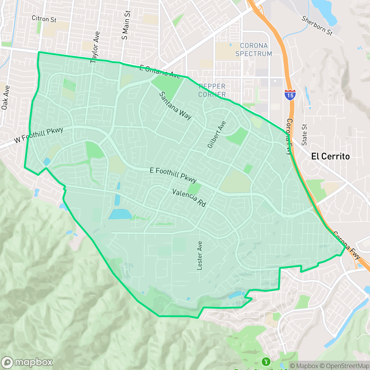 Map showing the location of South Corona, Corona, CA