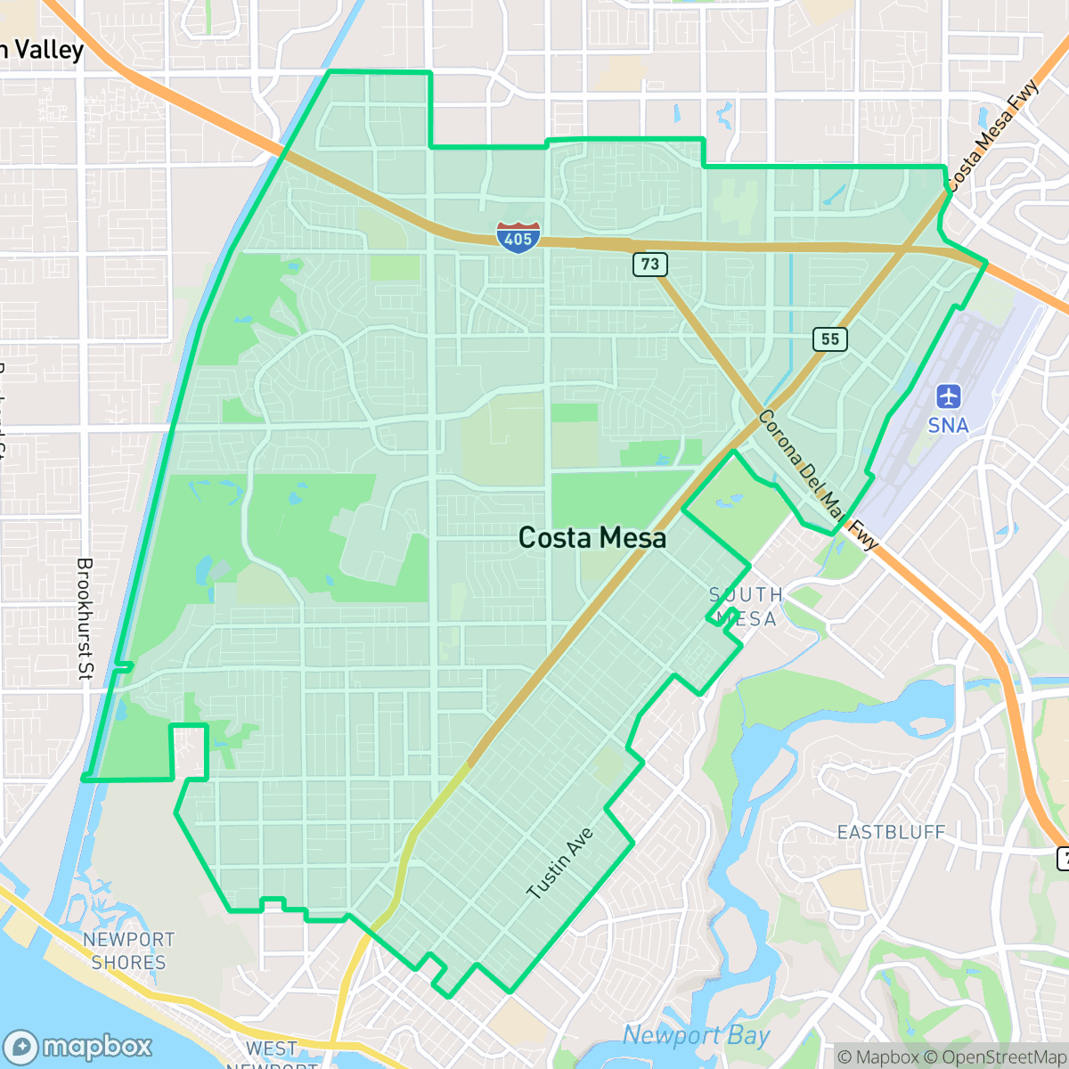 Map showing the location of Costa Mesa, CA — coverage area