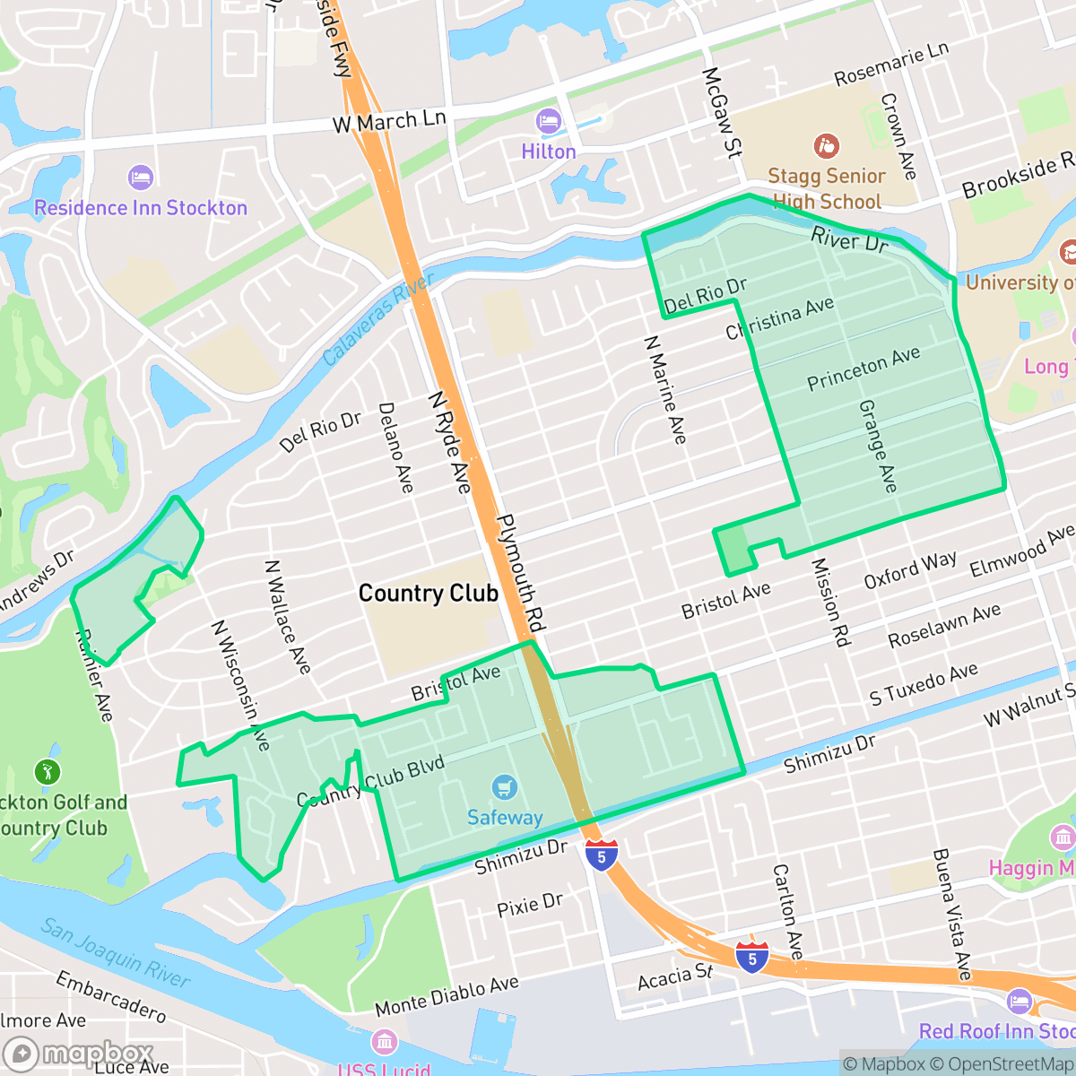 Map showing the location of Country Club, Country Club, CA