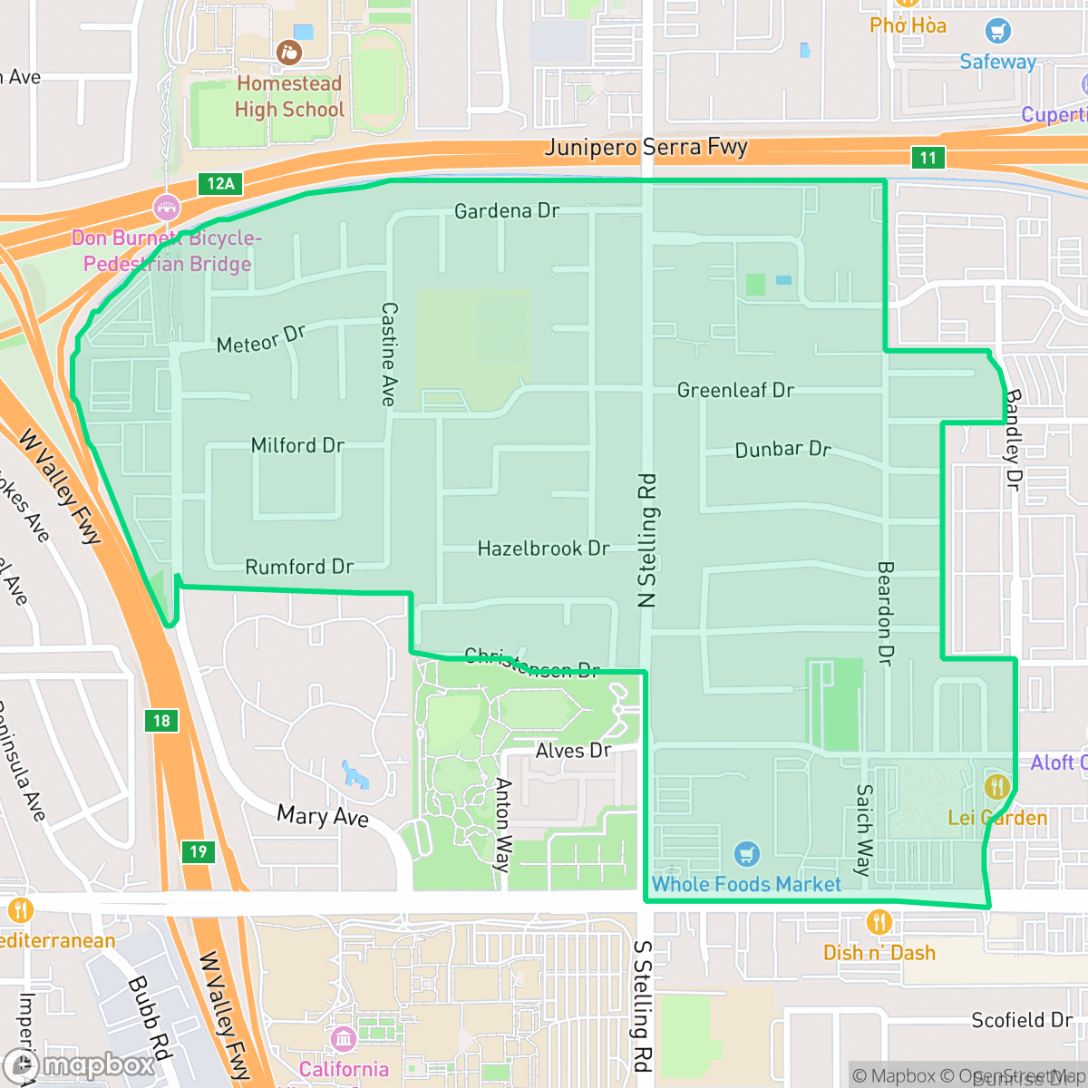 Map showing the location of Garden Gate, Cupertino, CA