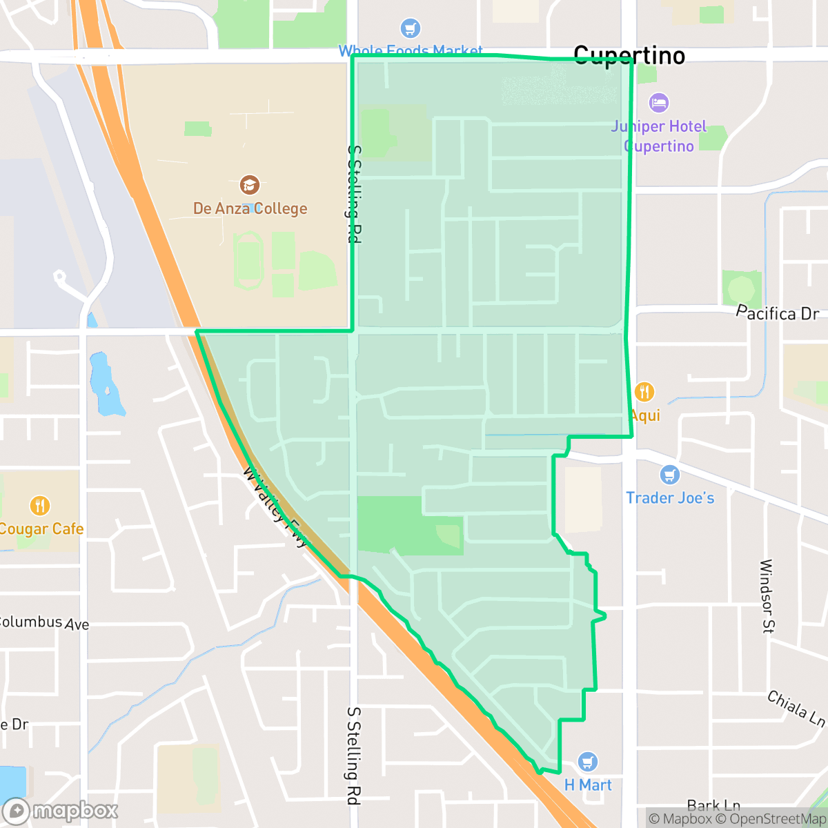 Map showing the location of Jollyman, Cupertino, CA