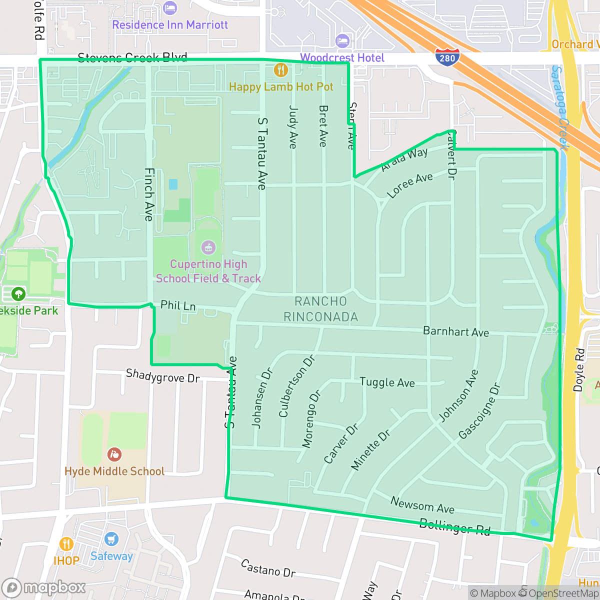 Map showing the location of Rancho Rinconada, Cupertino, CA