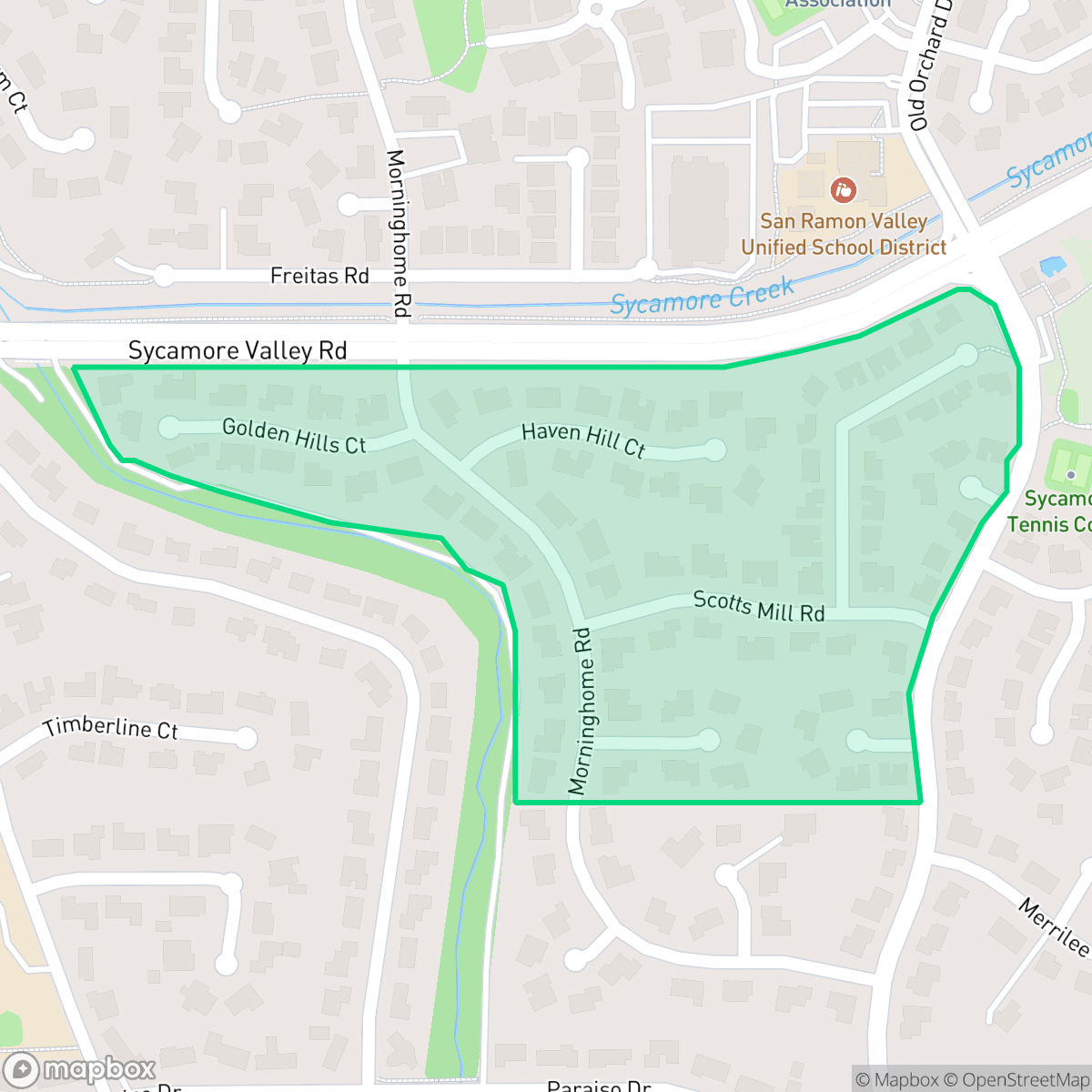 Map showing the location of Sycamore Creek, Danville, CA