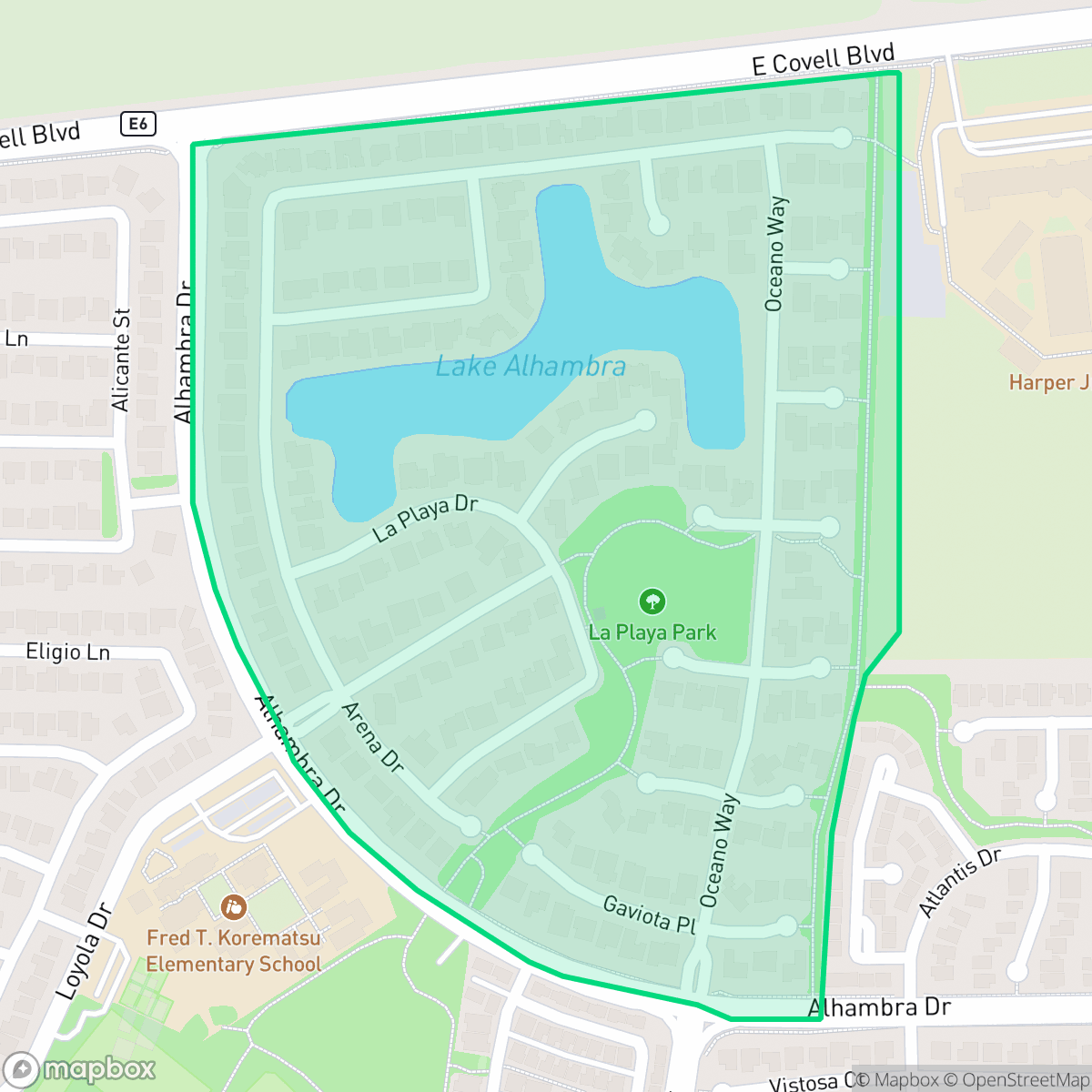 Map showing the location of Lake Alhambre, Davis, CA