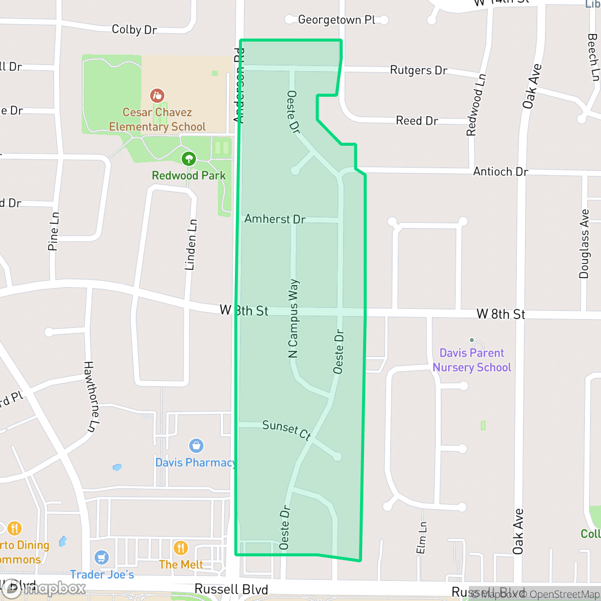 Map showing the location of Oeste Manor, Davis, CA