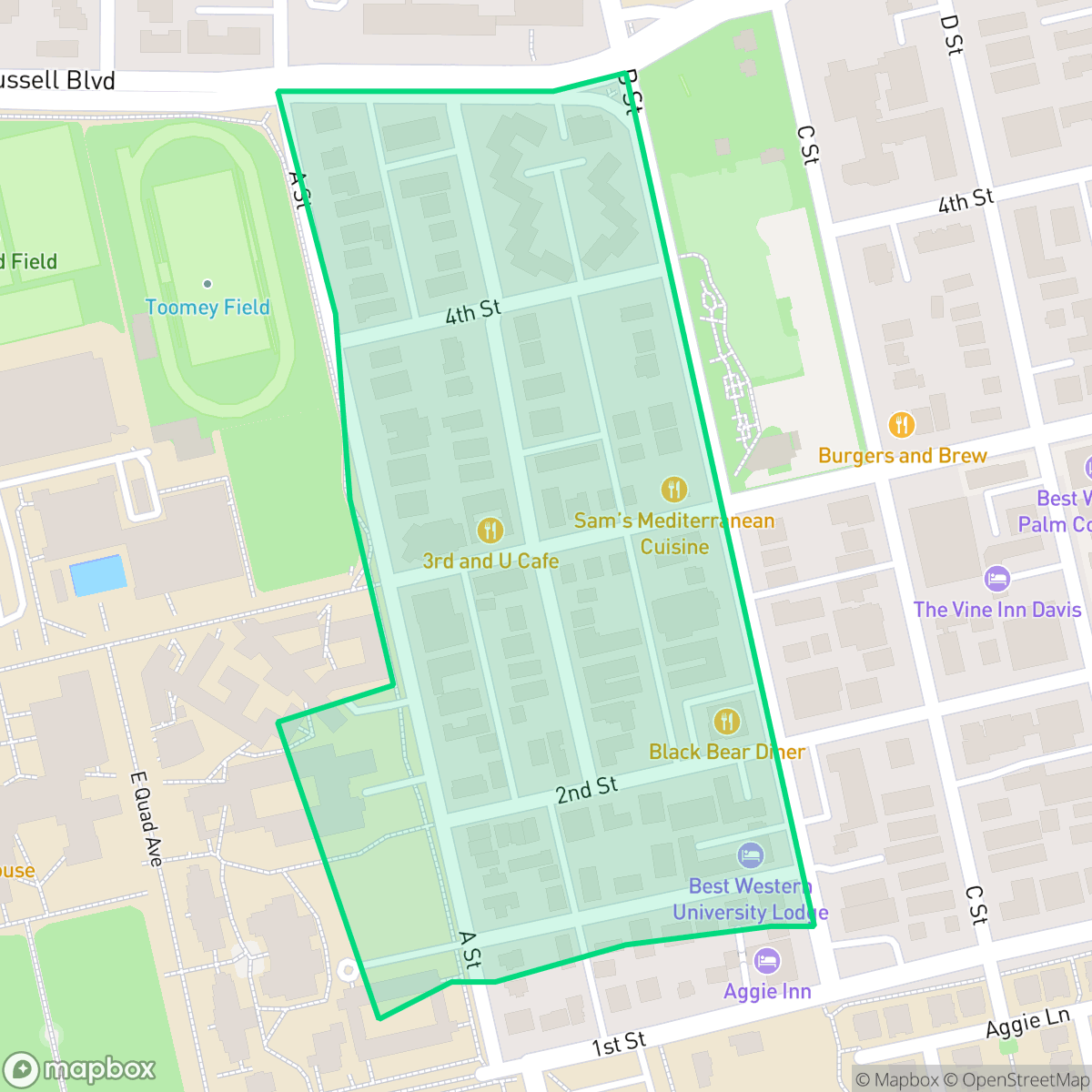 Map showing the location of University Avenue, Davis, CA