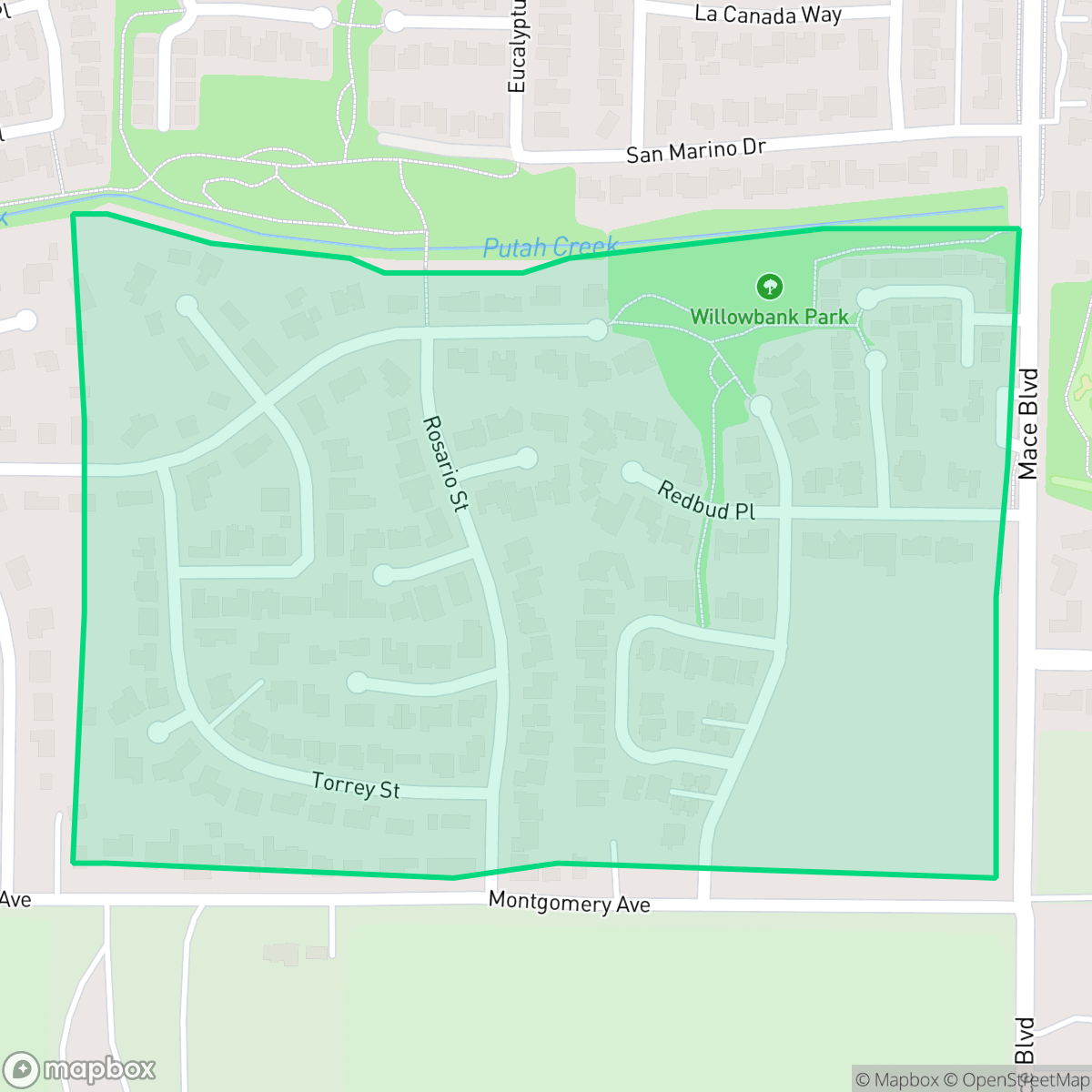 Map showing the location of Willowbank, Davis, CA