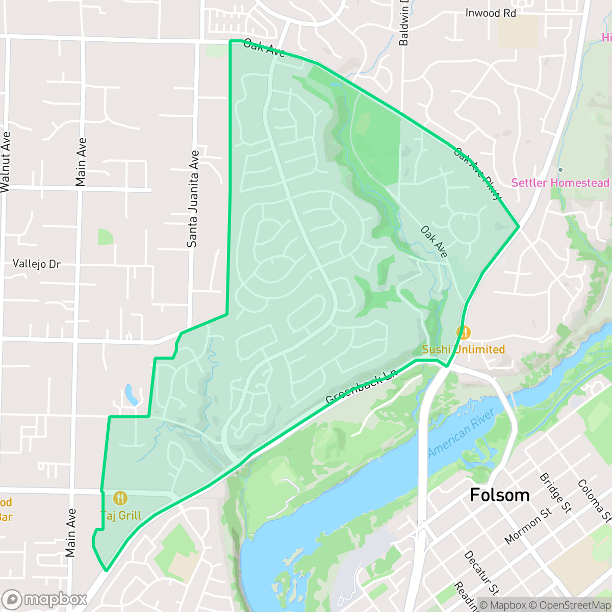 Map showing the location of American River Canyon, Folsom, CA