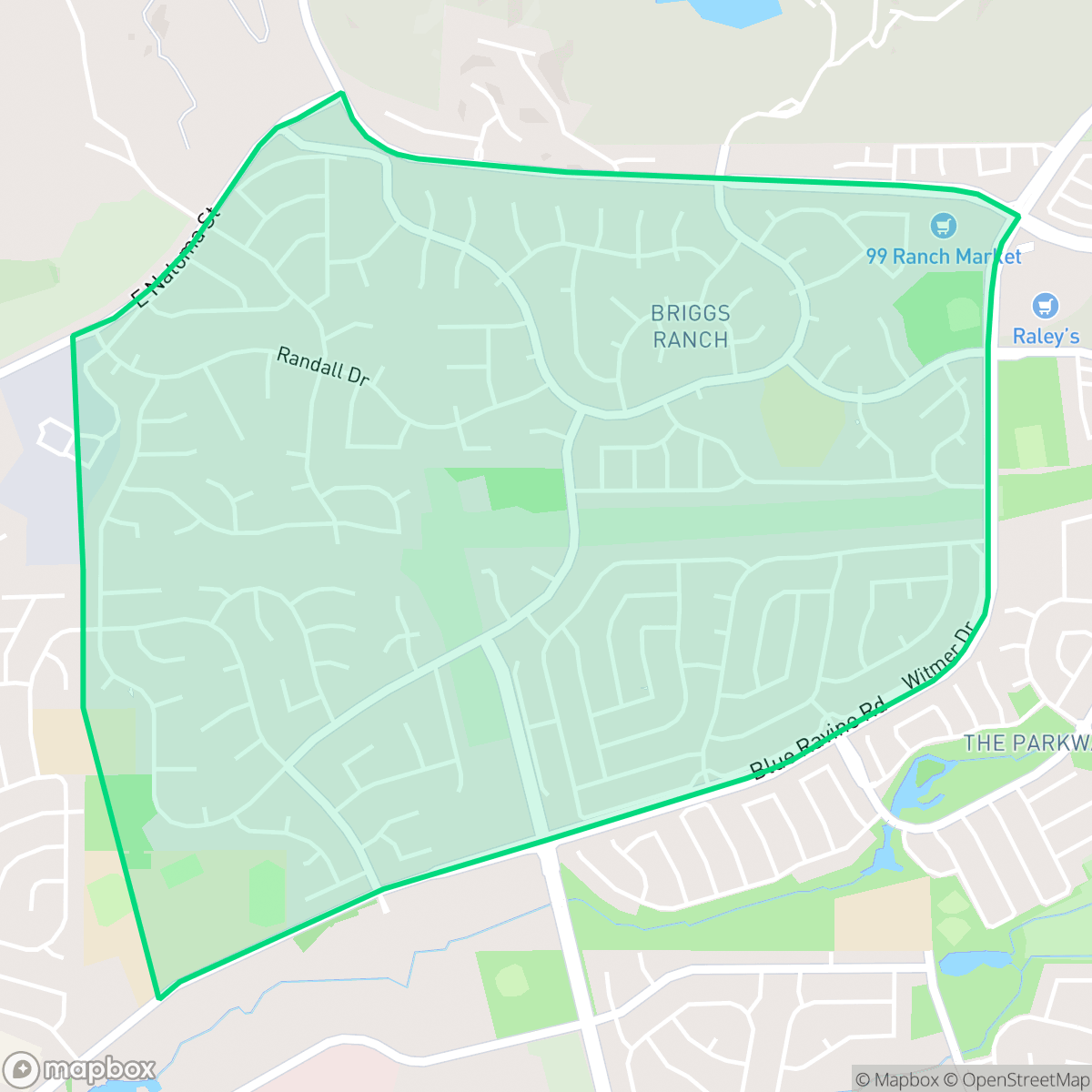 Map showing the location of Briggs Ranch, Folsom, CA