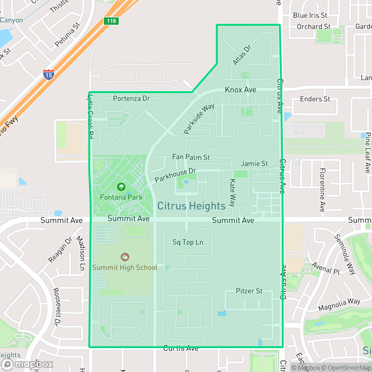 Map showing the location of Citrus Heights, Fontana, CA