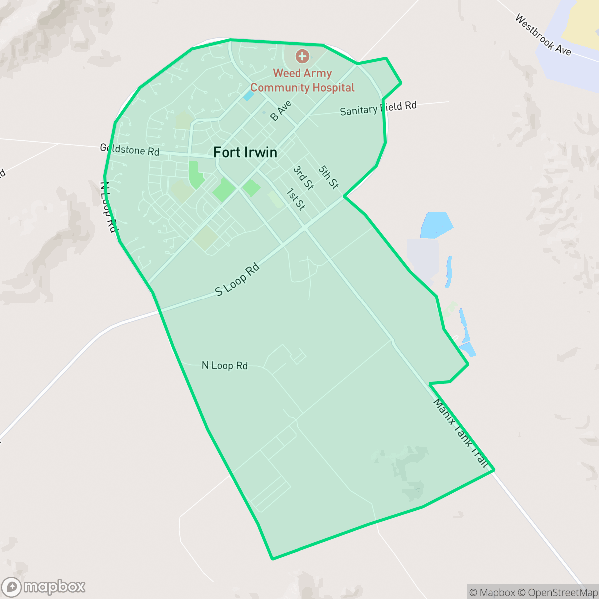 Map showing the location of Fort Irwin, CA — coverage area