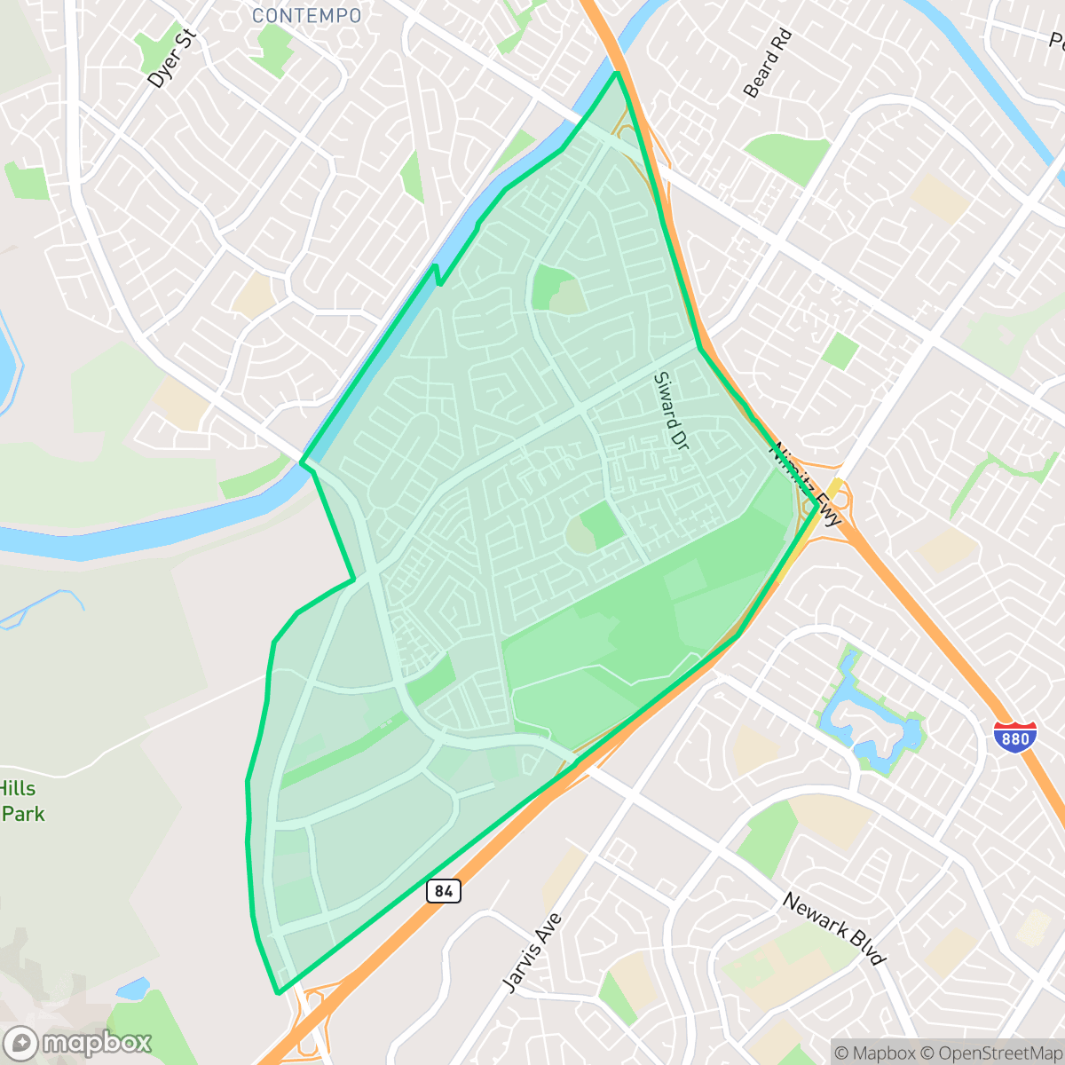 Map showing the location of Ardenwood, Fremont, CA