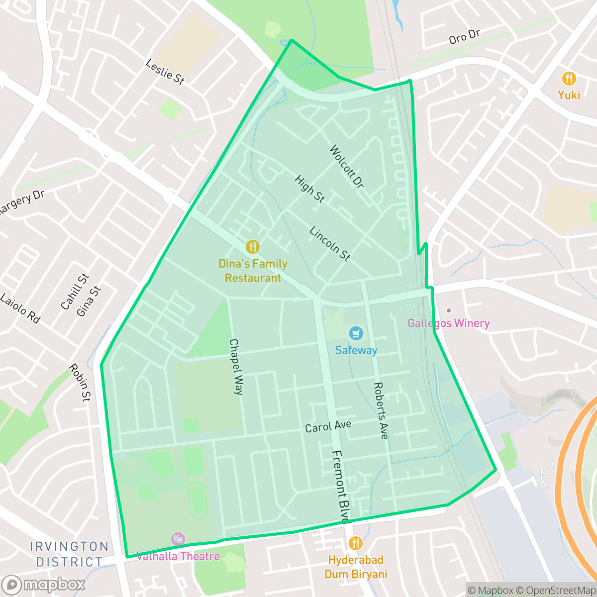 Map showing the location of Irvington, Fremont, CA