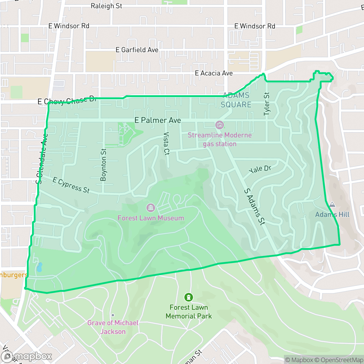 Map showing the location of Adams Hill, Glendale, CA