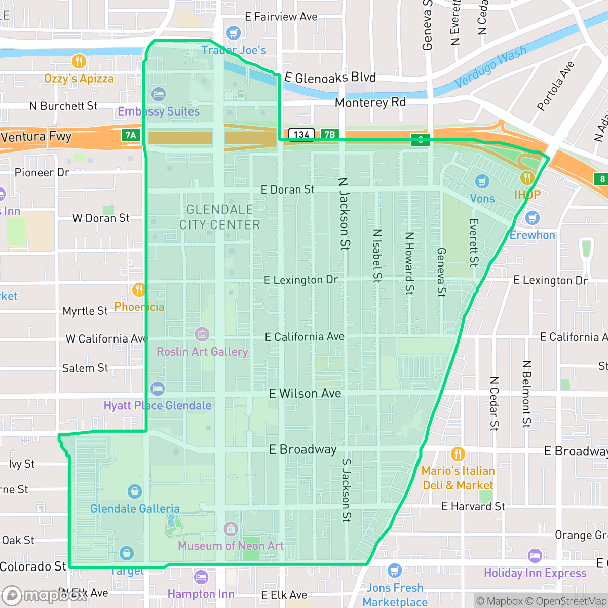 Map showing the location of City Center, Glendale, CA
