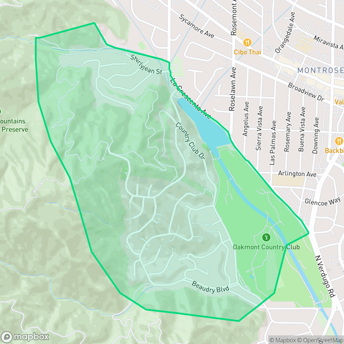Map showing the location of Oakmont, Glendale, CA