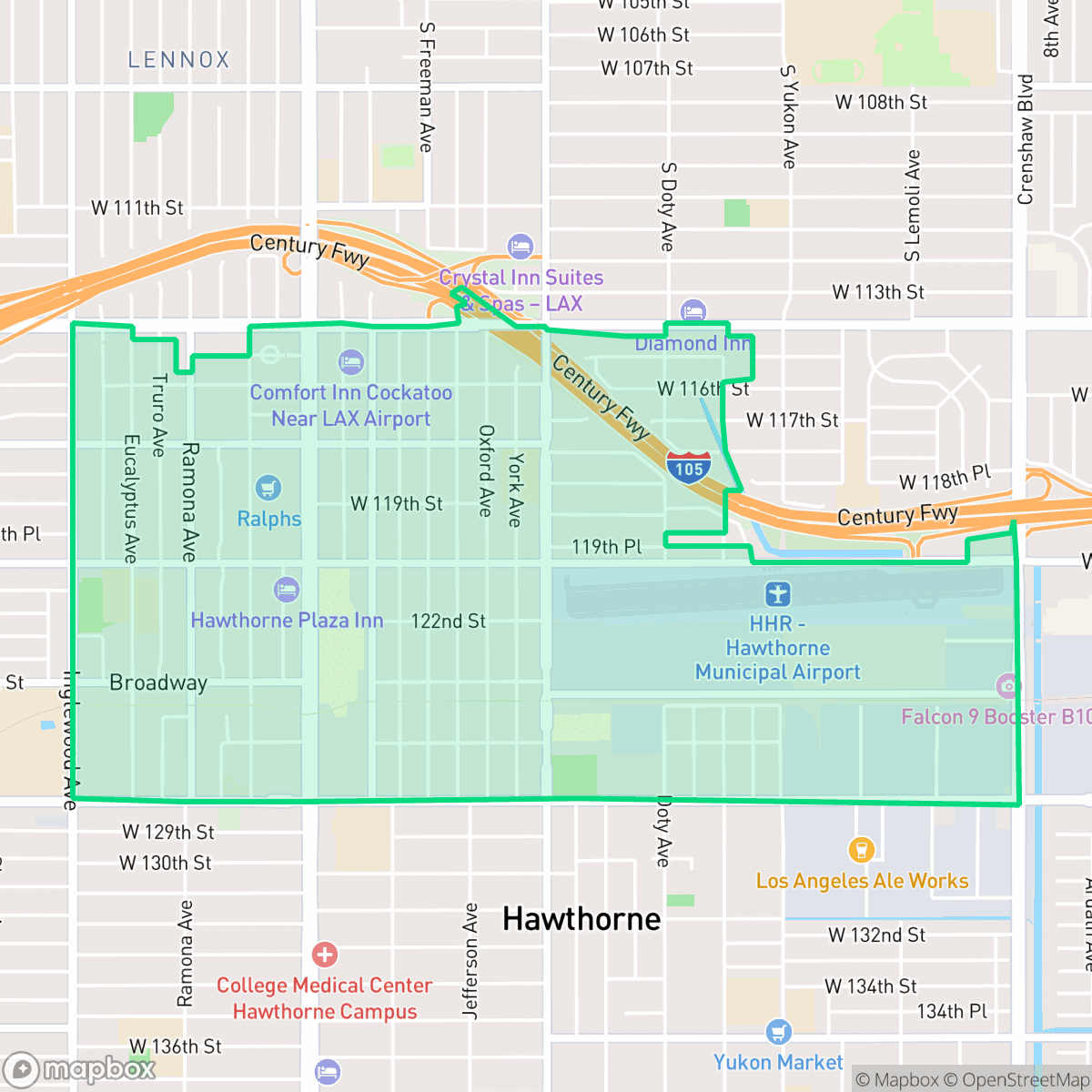 Map showing the location of North Hawthorne, Hawthorne, CA
